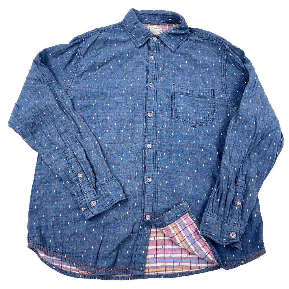 Carbon 2 Cobalt Shacket Men Medium Blue Shirt Jacket Lined Spotted Pocket Camp